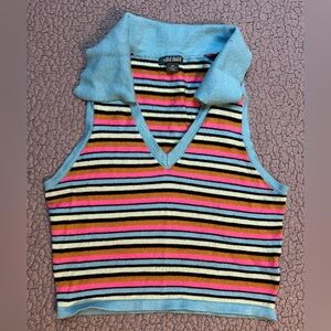 Wild Fable Women's Cropped Jacquard Polo Sweater Tank Top Size XS Blue And Pink